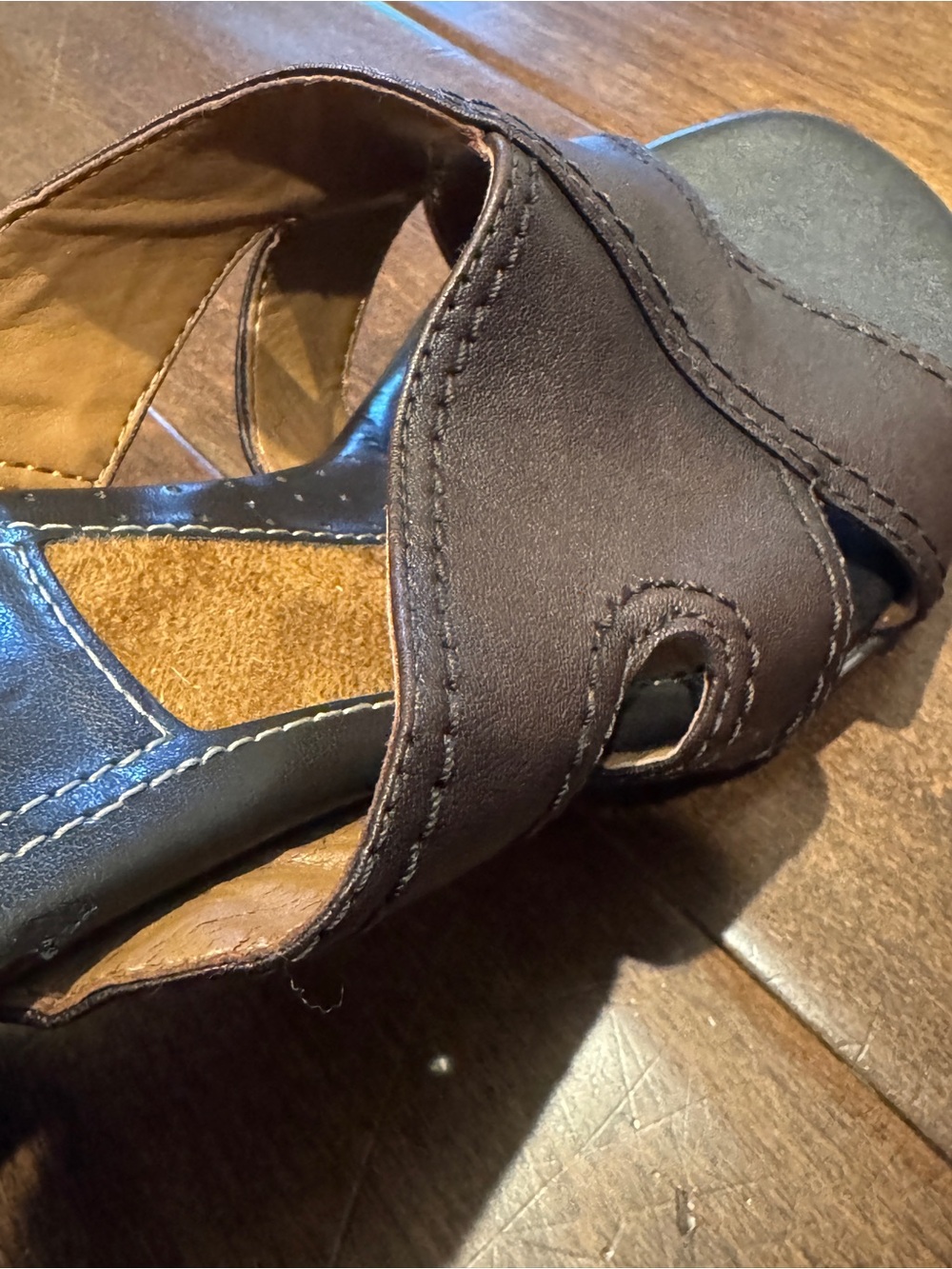 Naturalizer Dark Brown Leather Upper Crisscross Slide Sandals - Picture 5 of 9